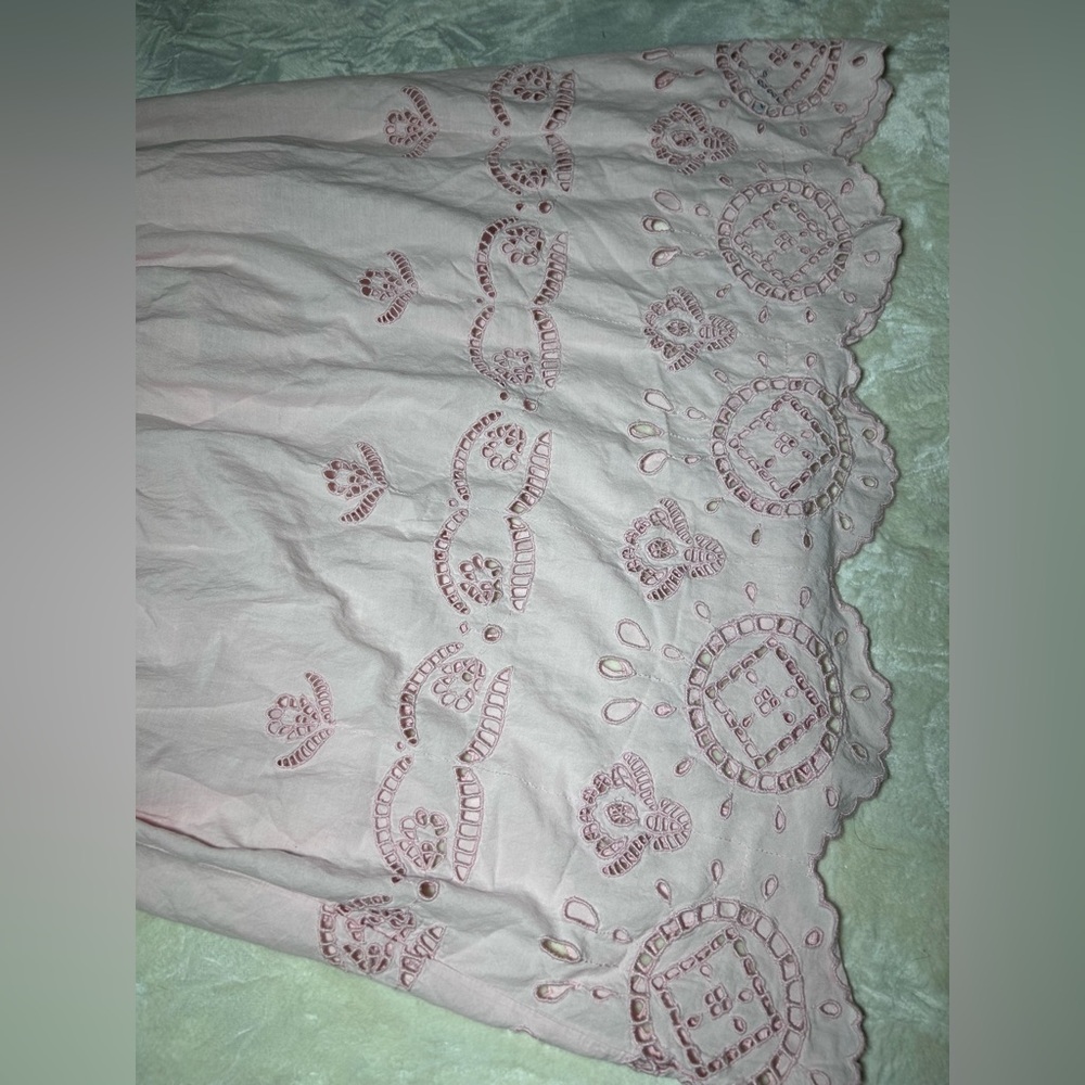 NWT Future Collective Light Pink Scalloped Eyelet Maxi A-Line Dress, Smocked - Picture 11 of 15